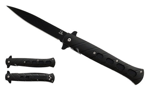 Falcon 9" Black and Black Spring Assisted Pocket Knife