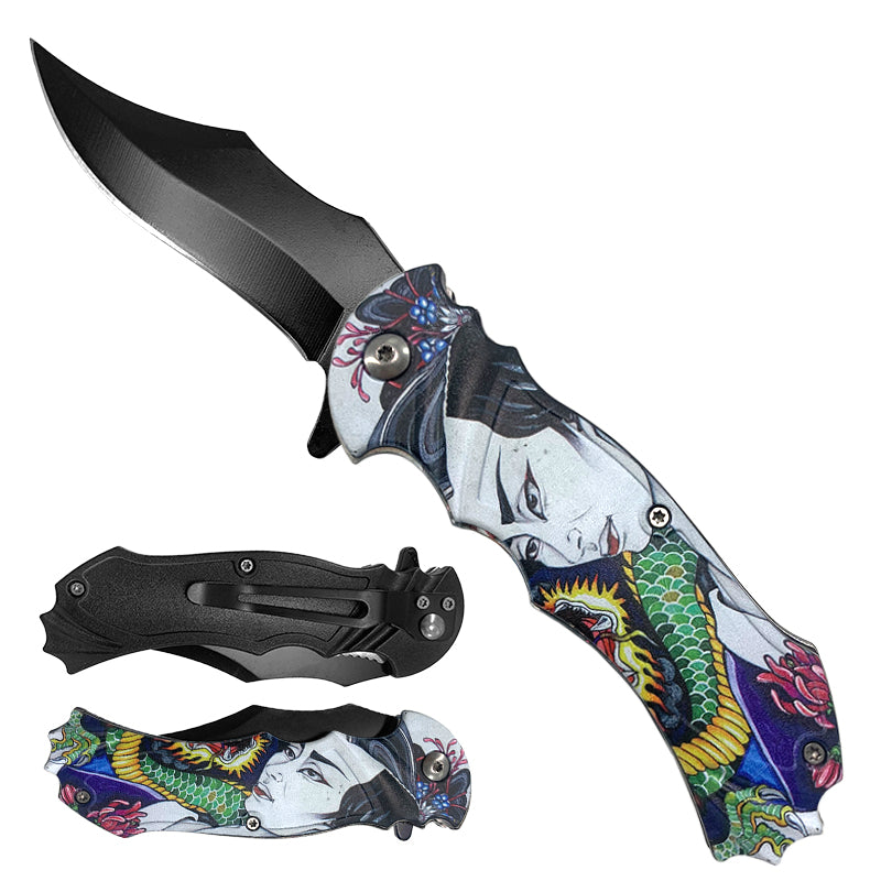 Falcon 7 3/4" Geisha Handle Spring Assisted Pocket Knife