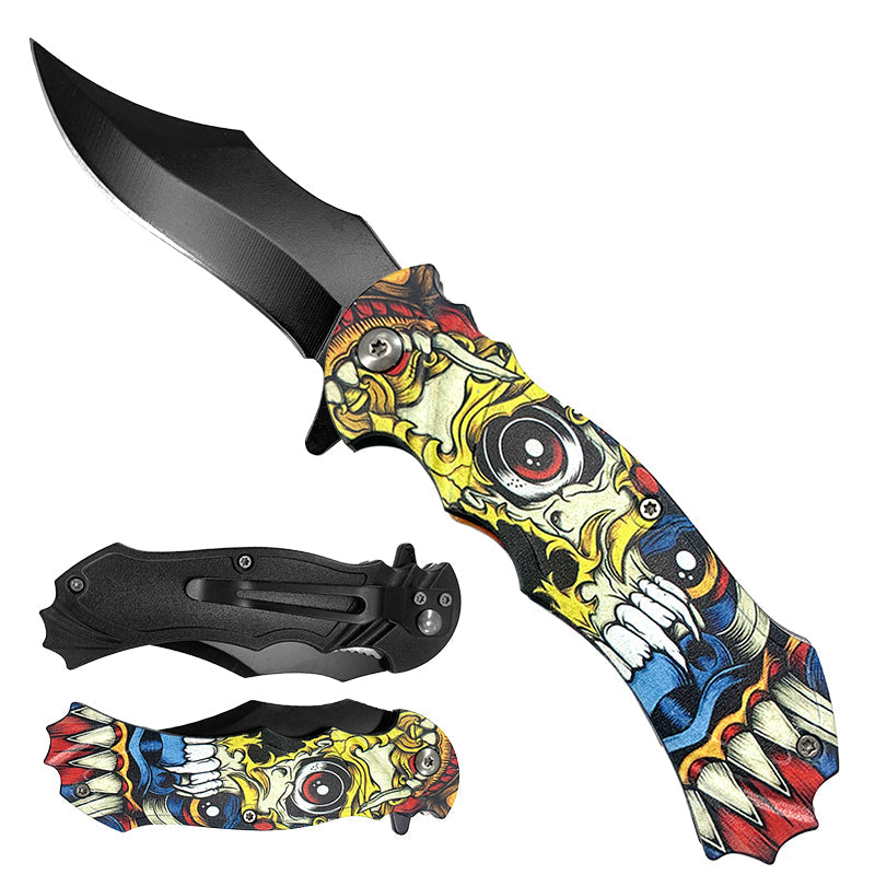 Falcon 7 3/4" Skull Handle Spring Assisted Pocket Knife