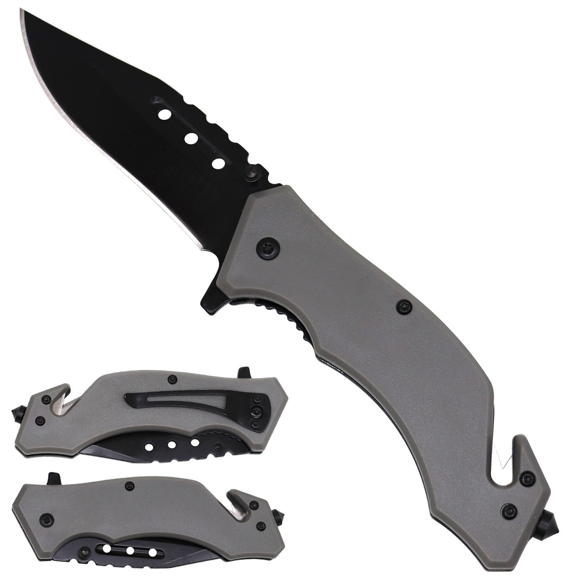 Gray Handle Spring Assisted Pocket Knife folding pocket knife product photo