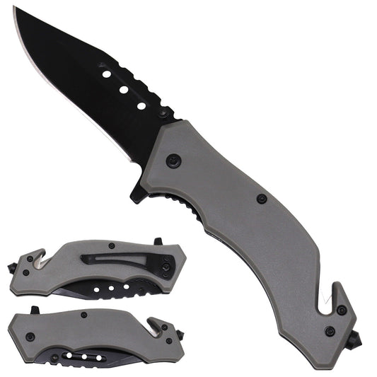 Gray Handle Spring Assisted Pocket Knife folding pocket knife product photo