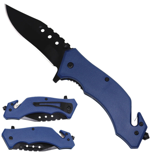 Navy Handle Spring Assisted Pocket Knife folding pocket knife product photo