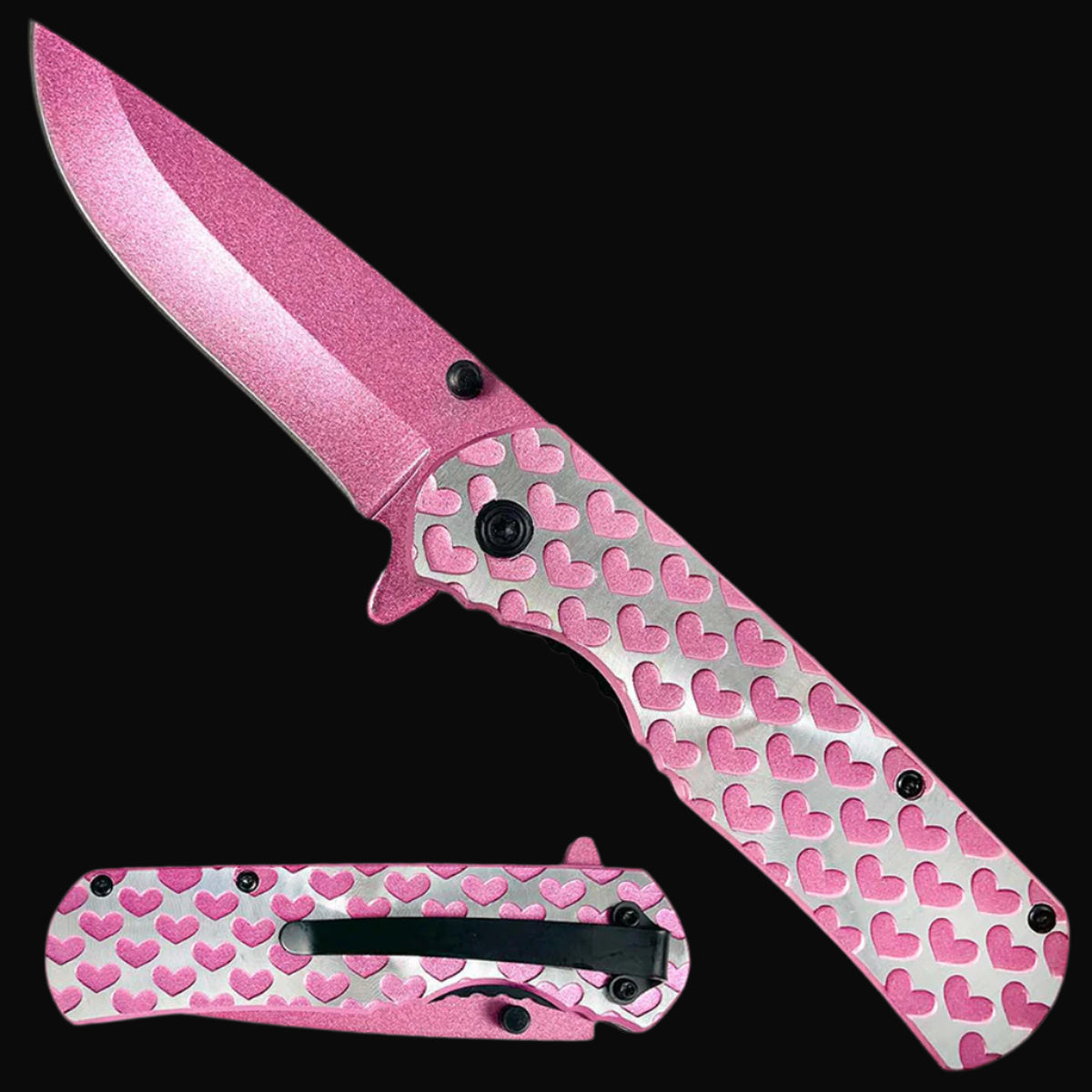 Heart Engraved Pink Pocket Knife – Spring Assisted Pocket Knives