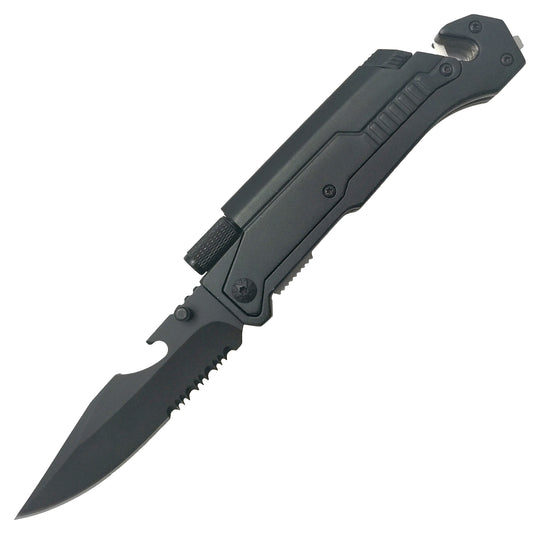 8 1/2" Folding Knife with LED light, cutter, glass breaker