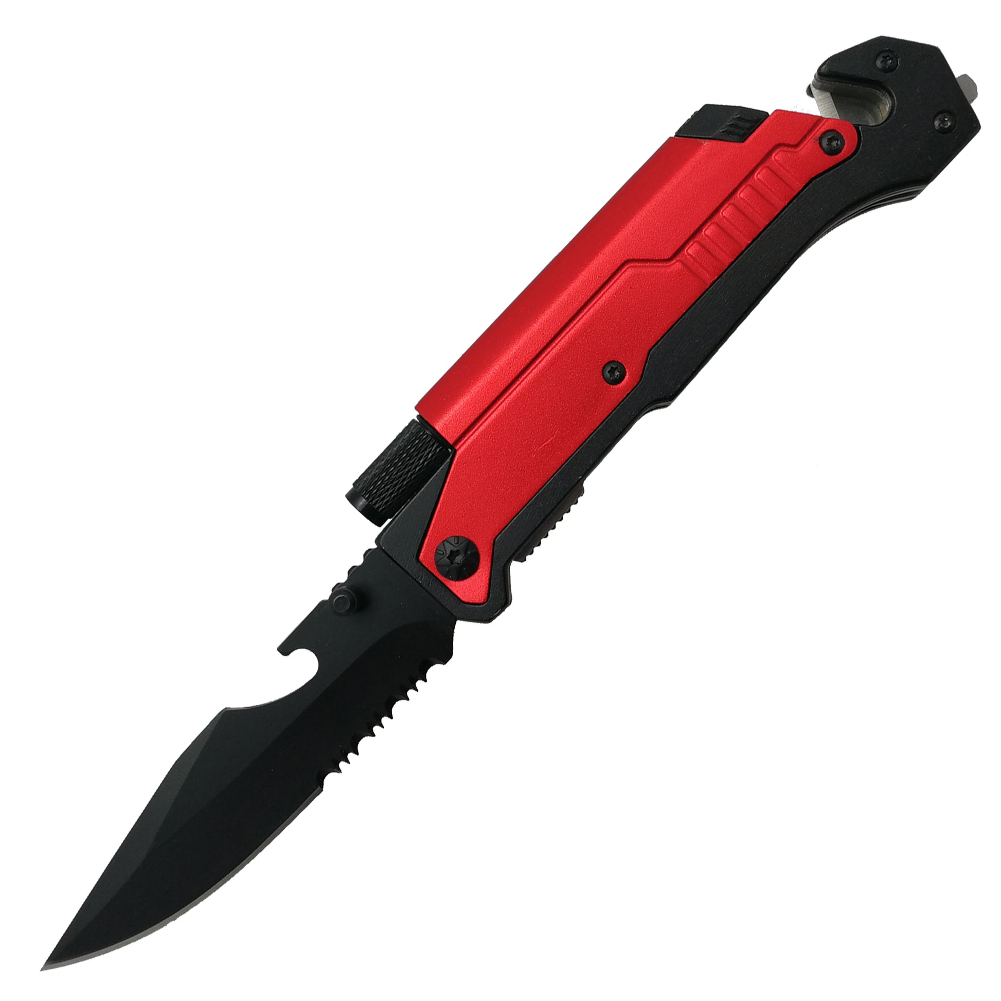 8 1/2" Folding Knife with LED light, cutter, glass breaker