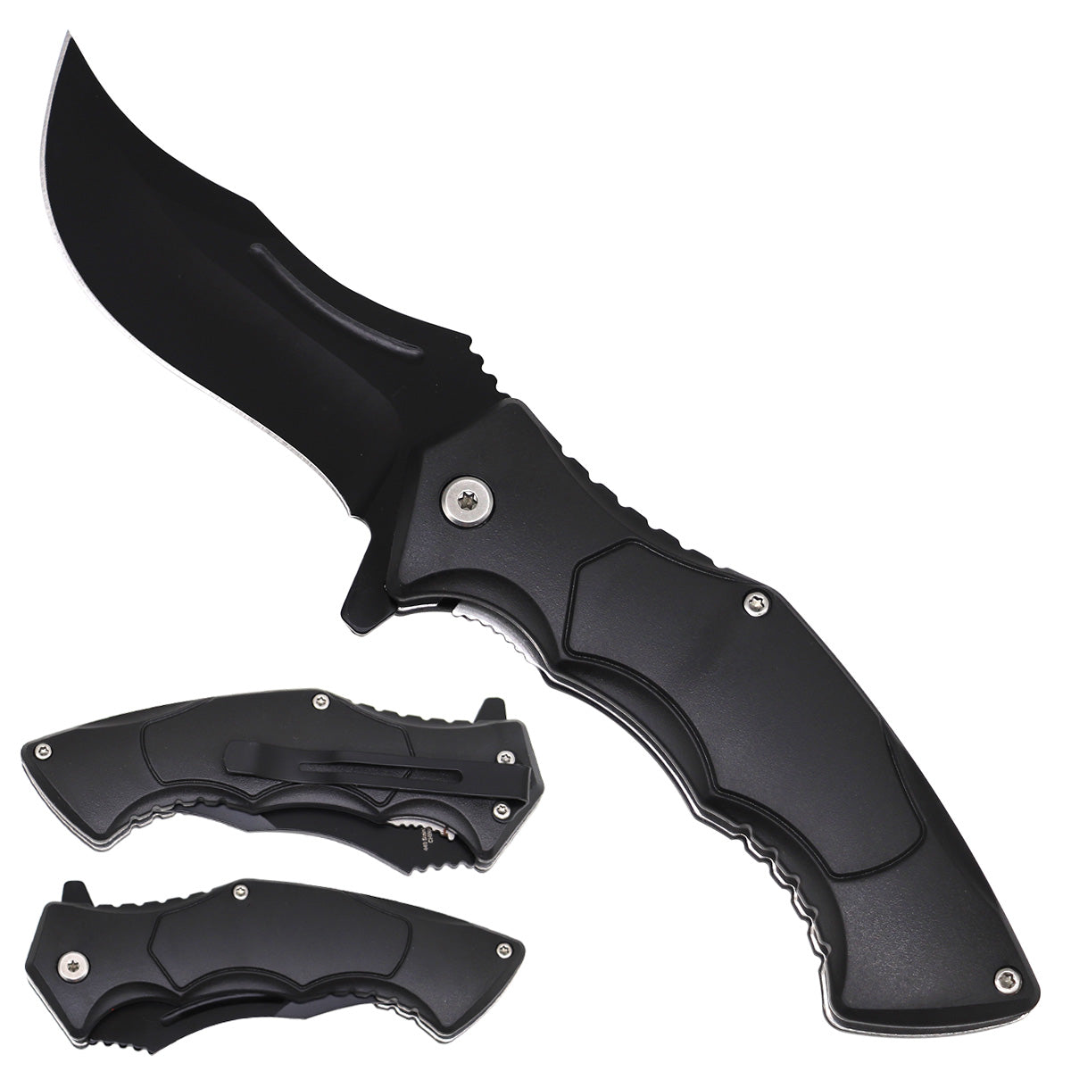 Spring Assisted Black Pocket Knife - ABS Plastic Handle