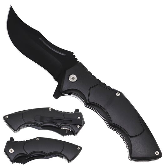 Spring Assisted Black Pocket Knife - ABS Plastic Handle