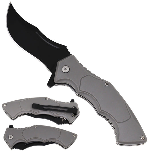 Spring Assisted Gray Pocket Knife - ABS Plastic Handle
