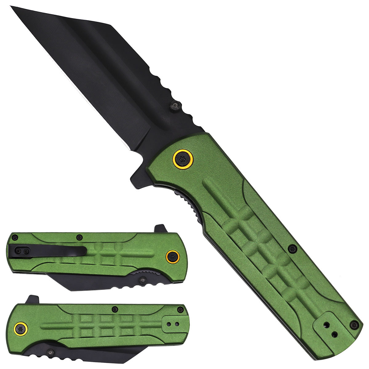 Green Spring Assisted Pocket Knife Textured Handle