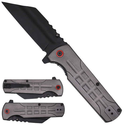 Gray Spring Assisted Pocket Knife Textured Handle