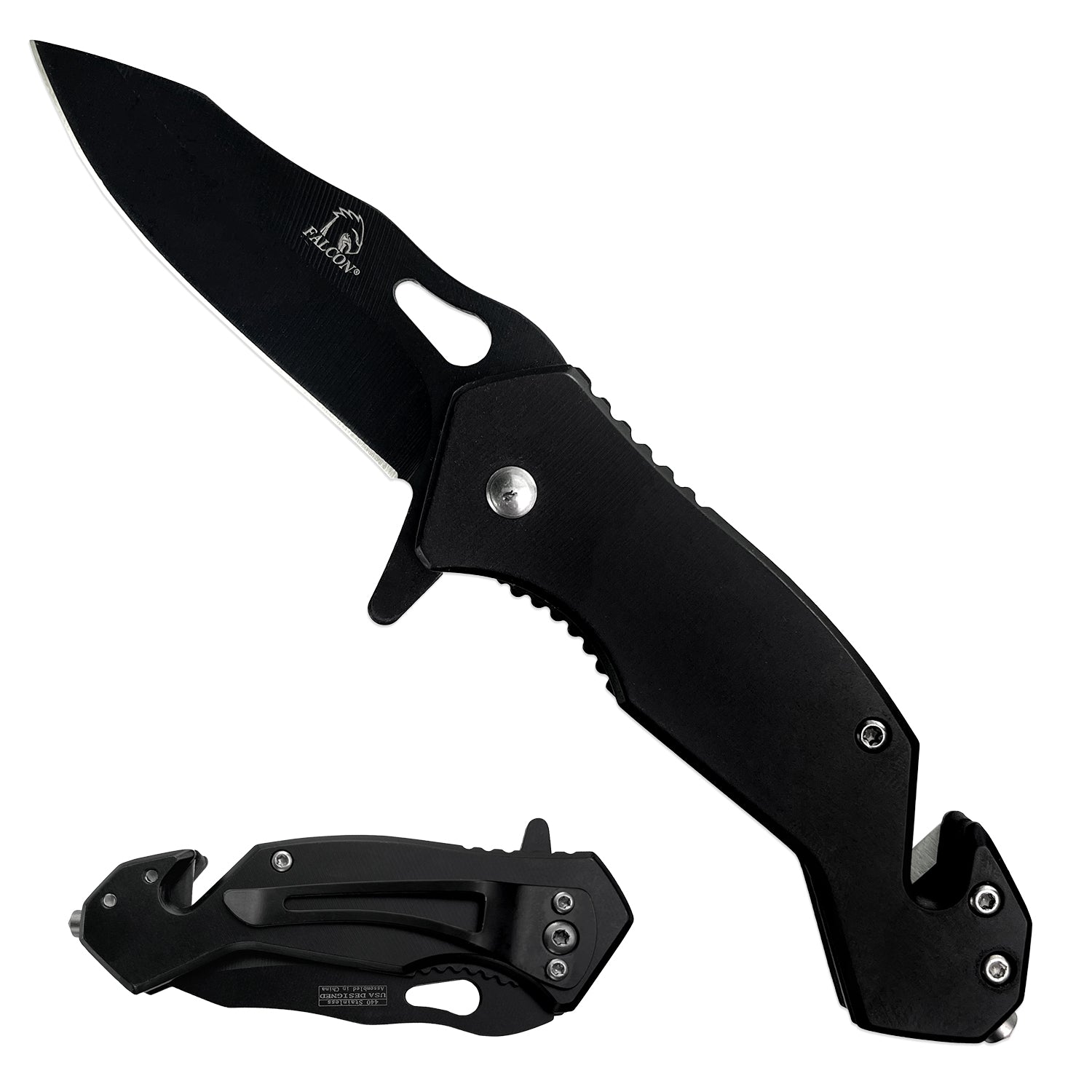 Black Spring Assisted Knife w/Cutter and Breaker