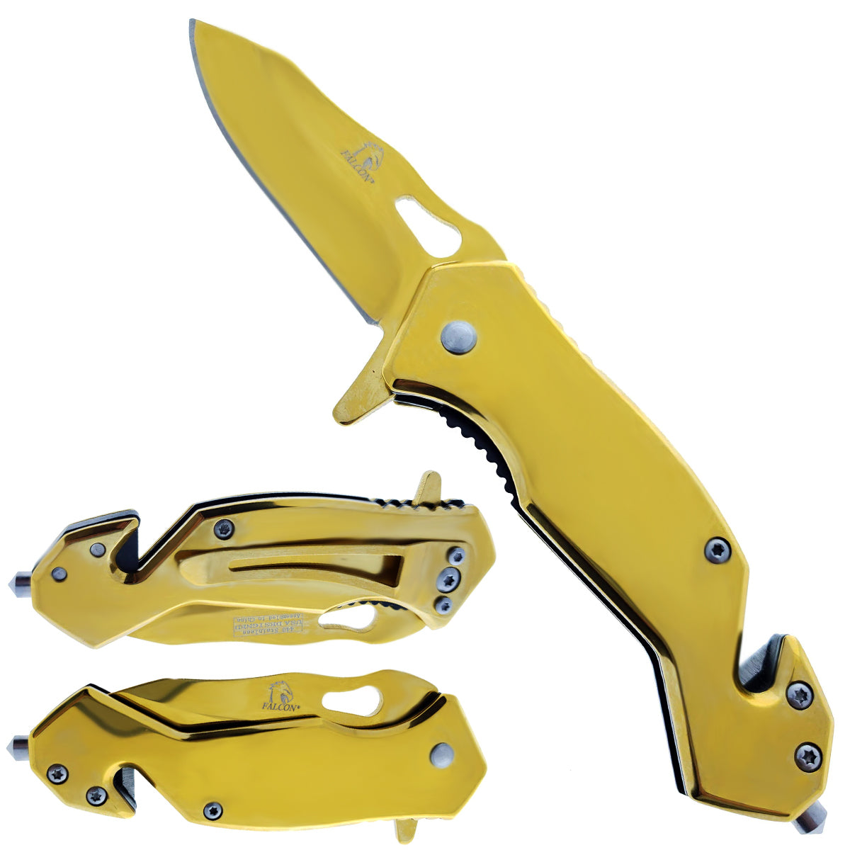 Gold Spring Assisted Knife w/Cutter and Breaker