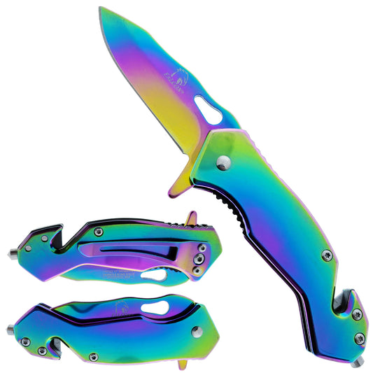 Rainbow Spring Assisted Knife w/Cutter and Breaker