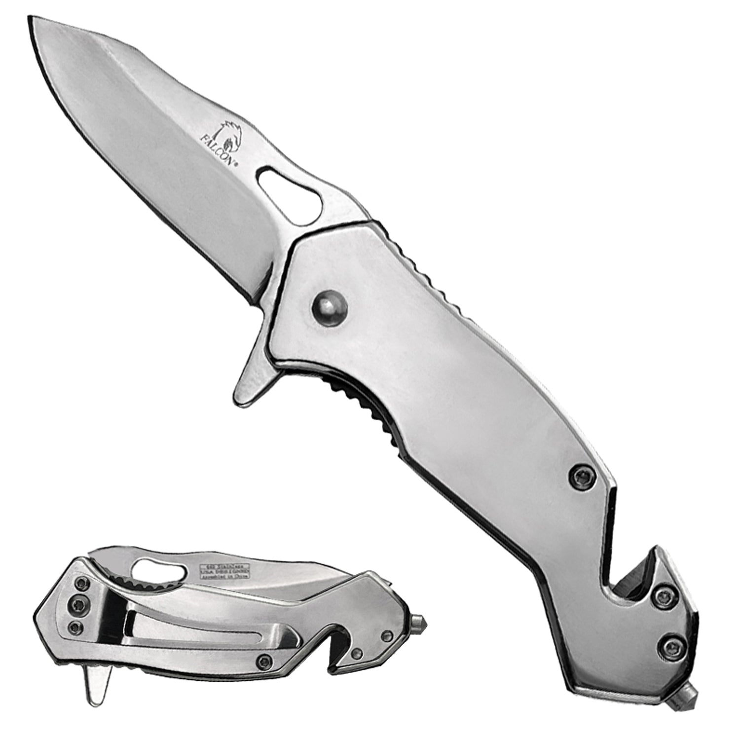 Falcon 6.25" Silver Stainless Blade Spring Assisted Knife