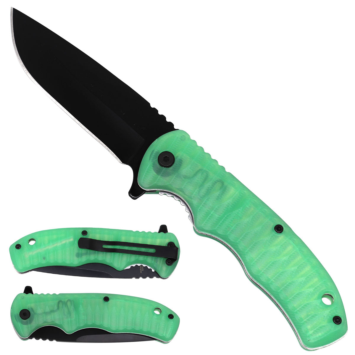 Green Transparent Spring Assisted Pocket Knife