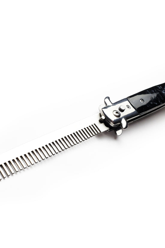 9 1/2" Button Press Blade Comb Faux Black Marble