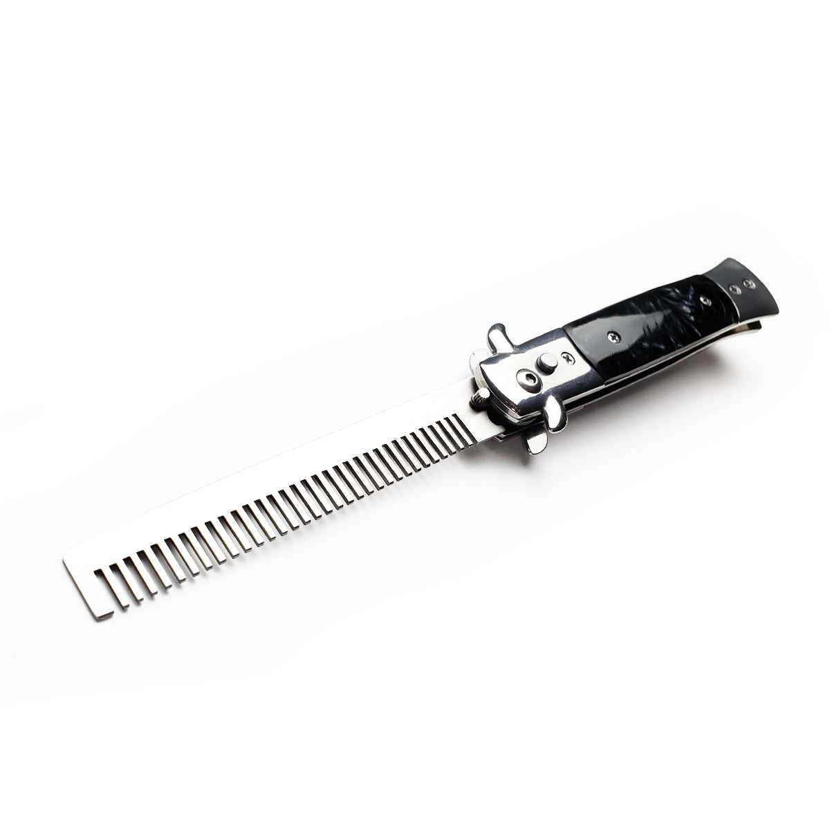9 1/2" Button Press Blade Comb Faux Black Marble