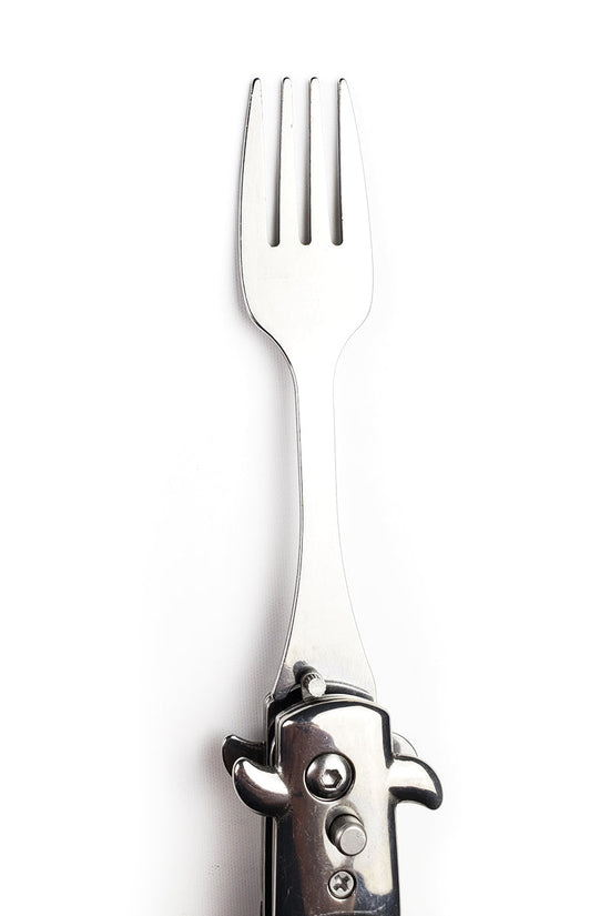 5" Spring Assisted Fork with faux black marble handle, Gift novelty knife