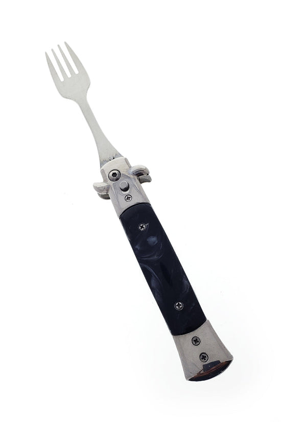5" Spring Assisted Fork with faux black marble handle, Gift novelty knife