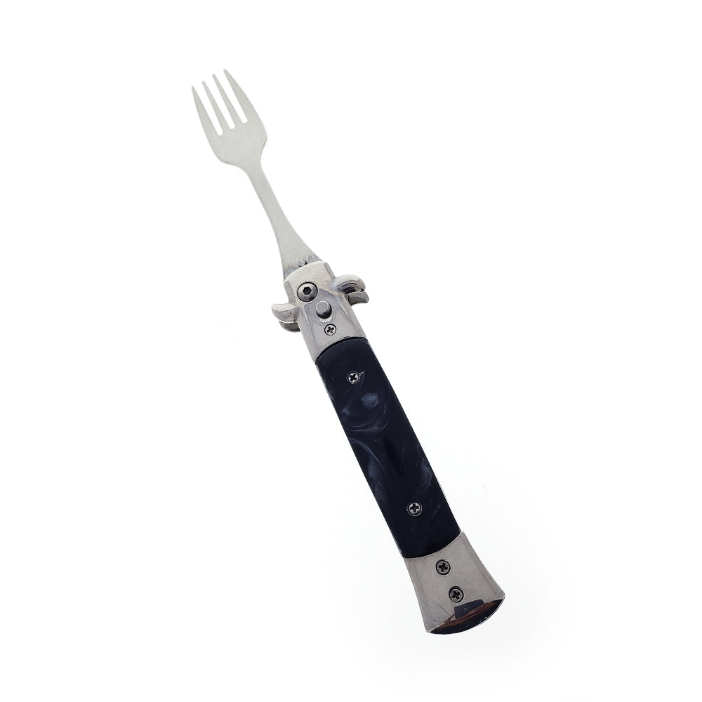 5" Spring Assisted Fork with faux black marble handle, Gift novelty knife
