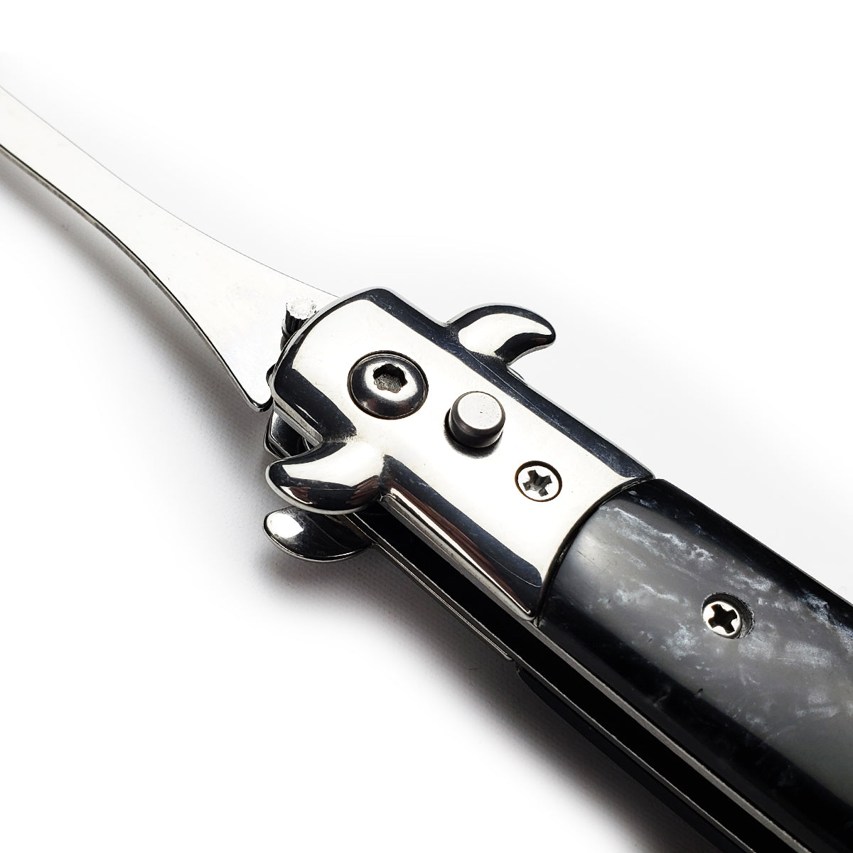 5" Spring Assisted Spoon with faux black marble handle, Gift novelty knife