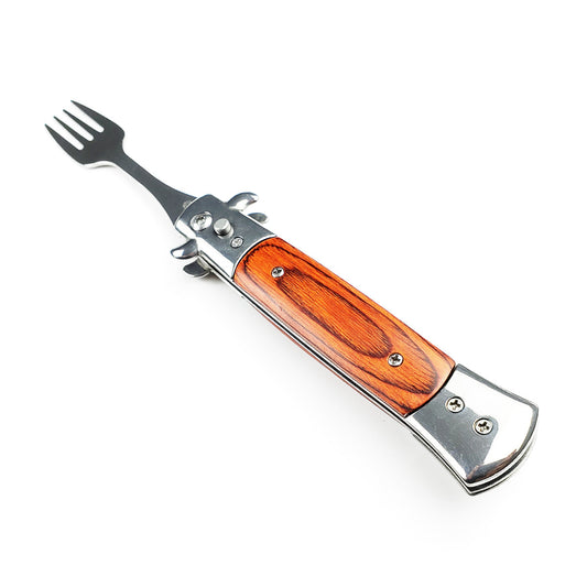 5" Spring Assisted Fork with wood handle, Gift novelty knife