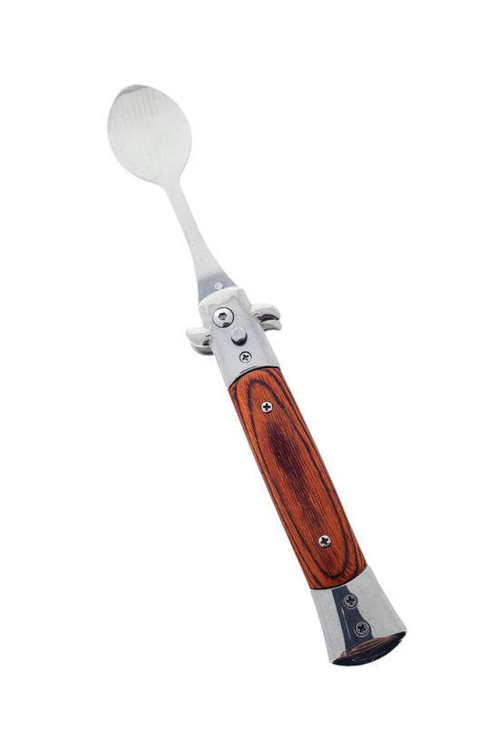 5" Spring Assisted Spoon with wood handle, Gift novelty knife