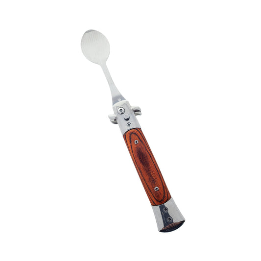 5" Spring Assisted Spoon with wood handle, Gift novelty knife