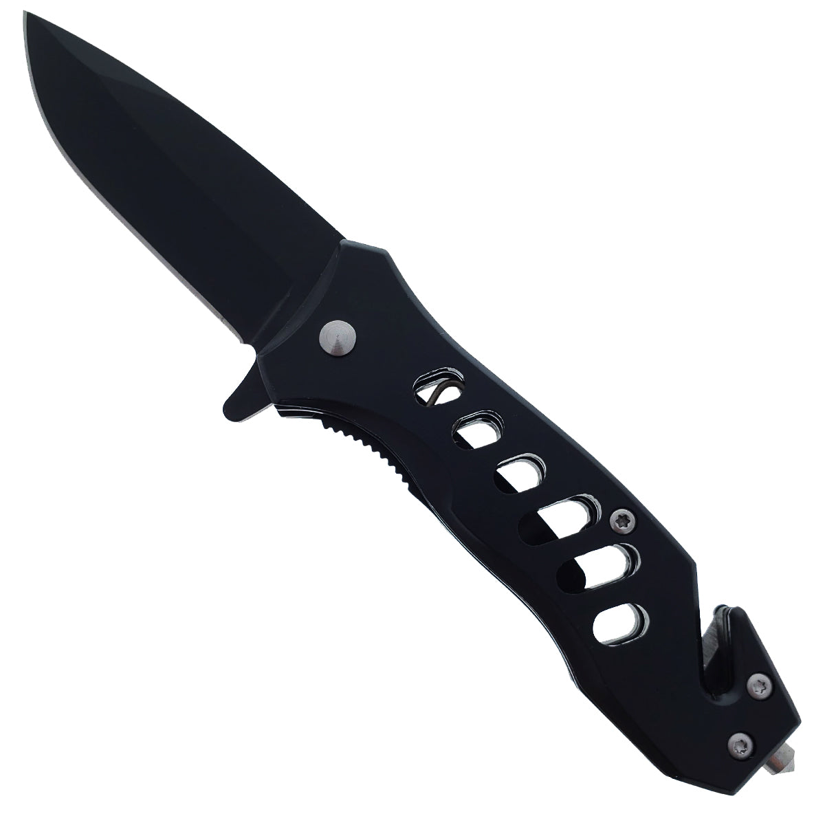 Falcon 6.5" Overall Spring Assisted Knife W/Seat Belt Cutter And Window Breaker Black