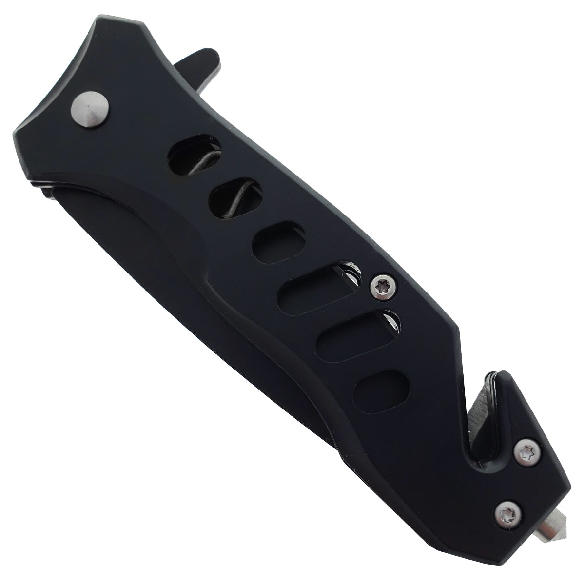 Falcon 6.5" Overall Spring Assisted Knife W/Seat Belt Cutter And Window Breaker Black