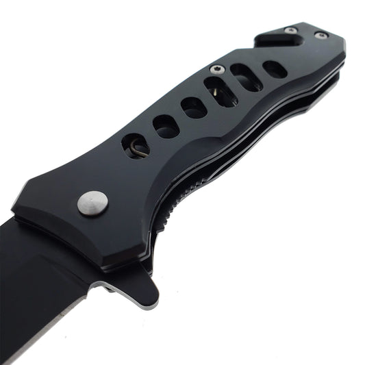 Falcon 6.5" Overall Spring Assisted Knife W/Seat Belt Cutter And Window Breaker Black