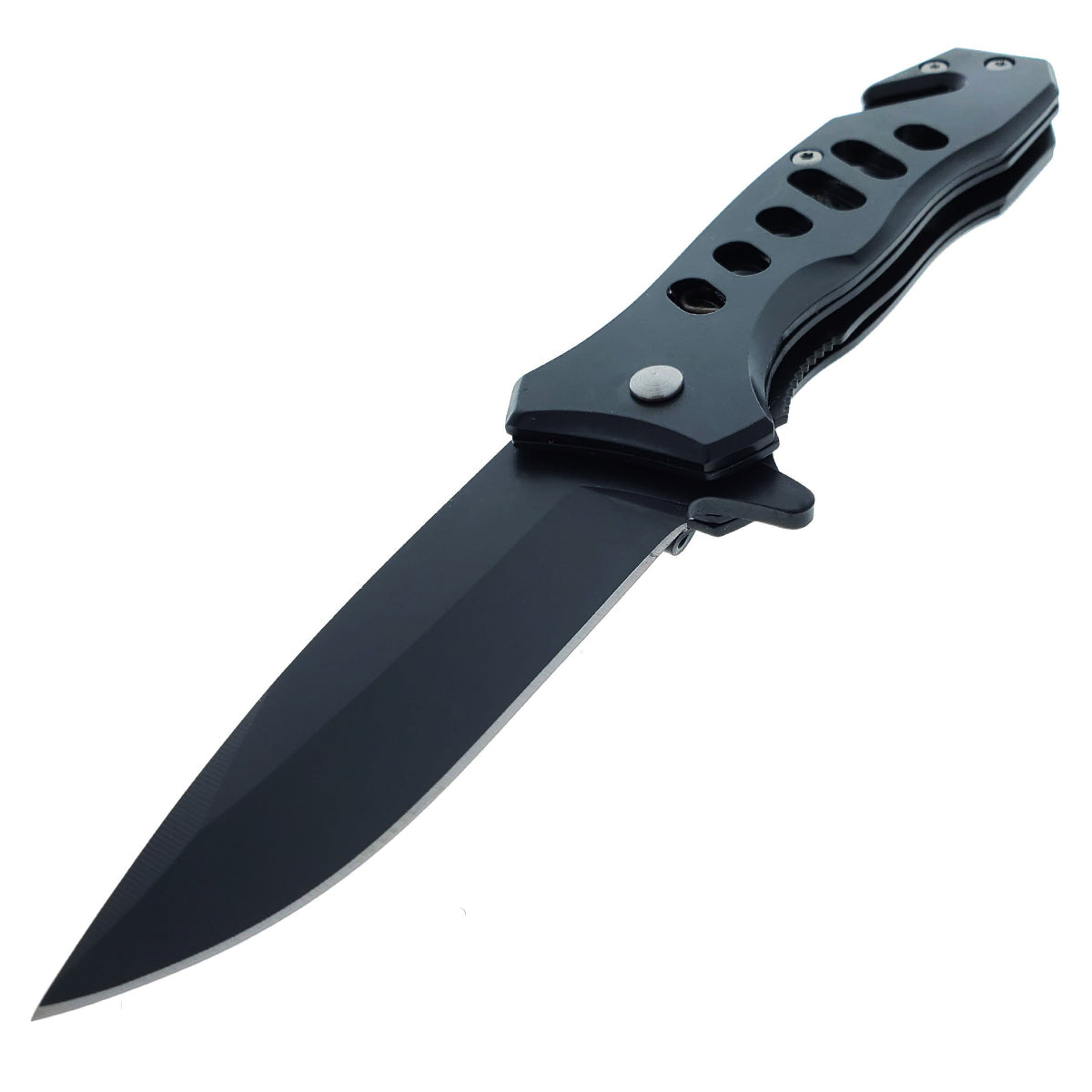 Falcon 6.5" Overall Spring Assisted Knife W/Seat Belt Cutter And Window Breaker Black