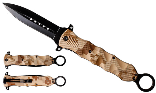 10" Pocket Knife with belt clip, Brown Camo handle