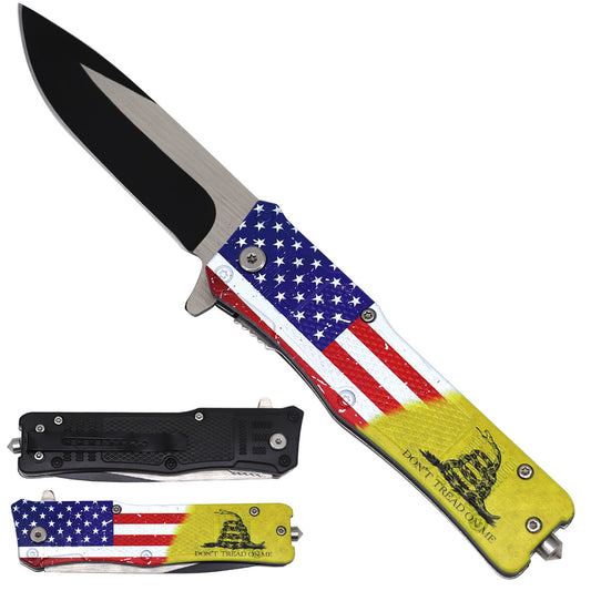 USA Flag & Don’t Tread on Me Spring Assisted Pocket Knife