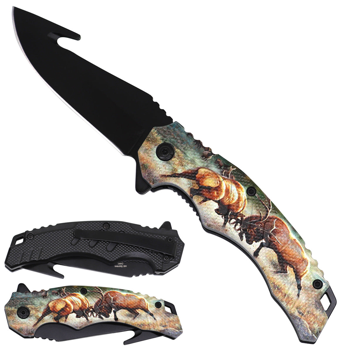 Deer Print Spring Assisted Pocket Knife