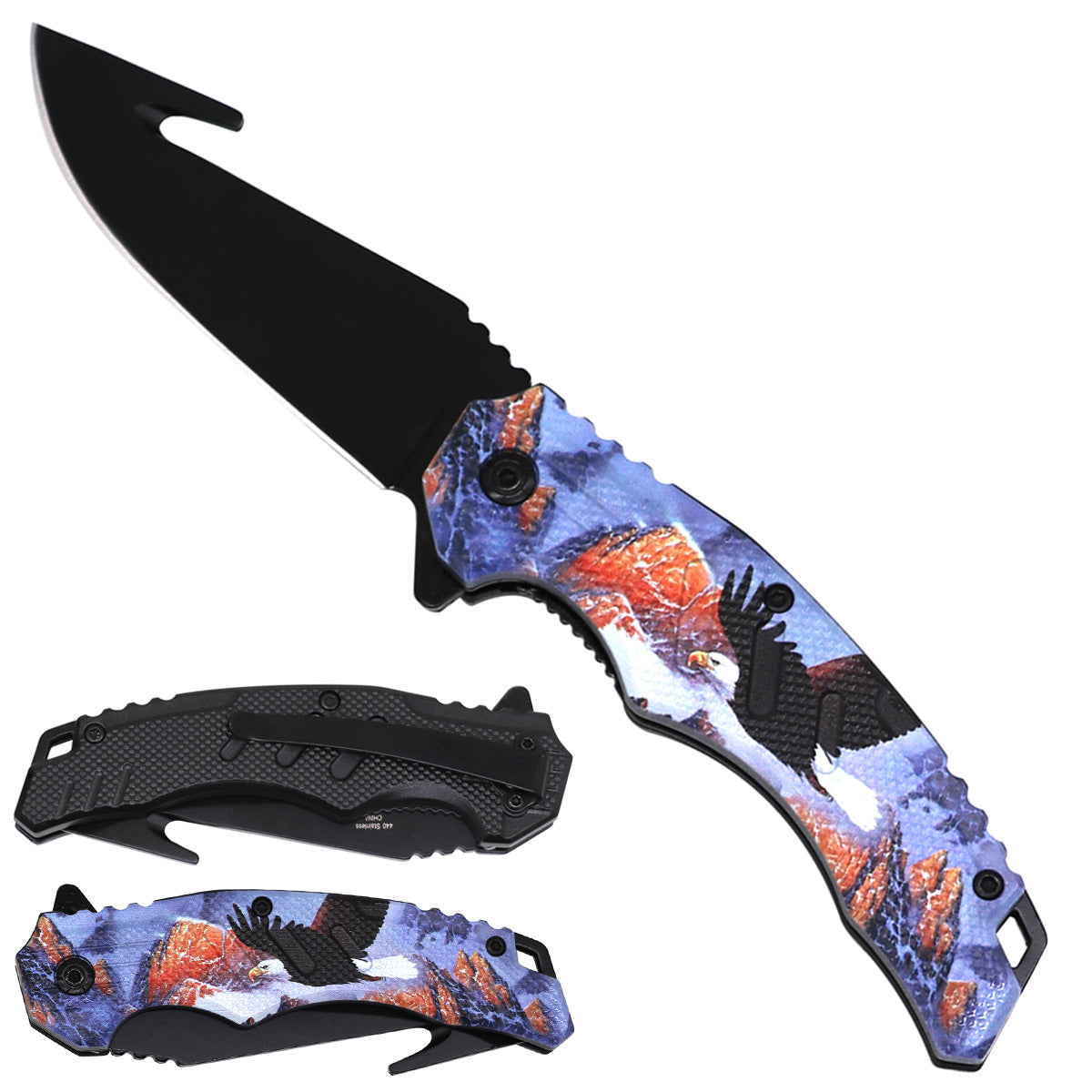 Eagle Print Spring Assisted Pocket Knife