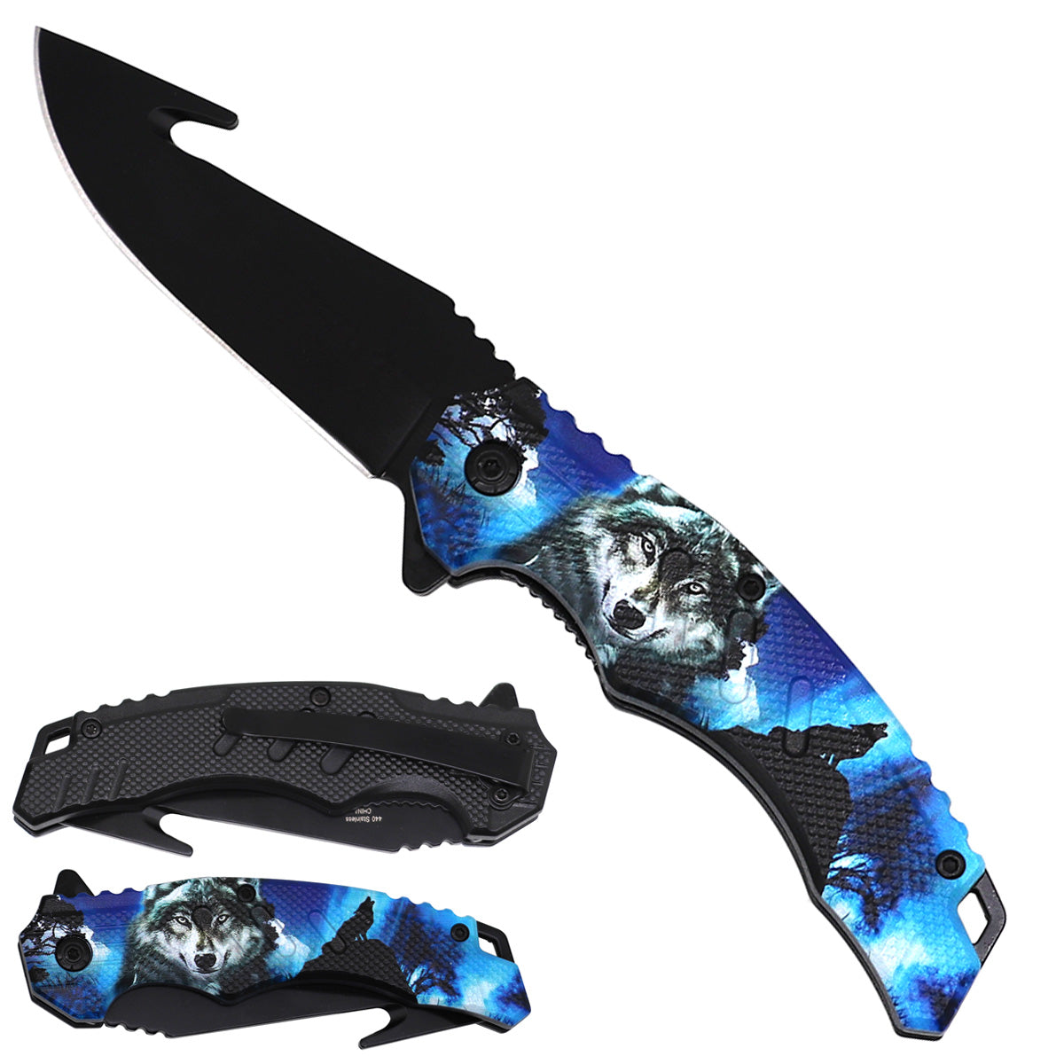 Wolf Print Spring Assisted Pocket Knife