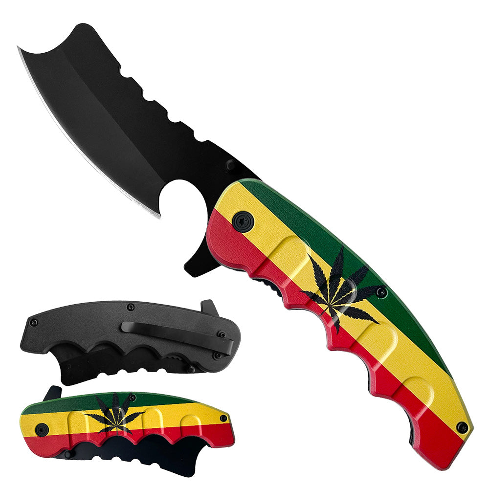 Jamaican Flag / Marijuana Spring Assisted Knife