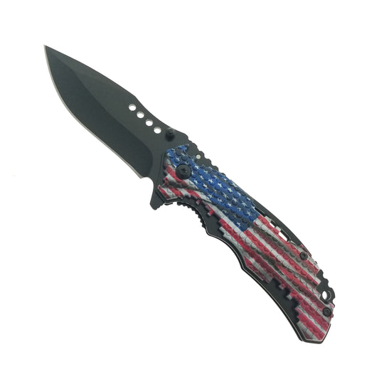 8.25" Spring Assisted Pocket Knife US Flag ABS handle