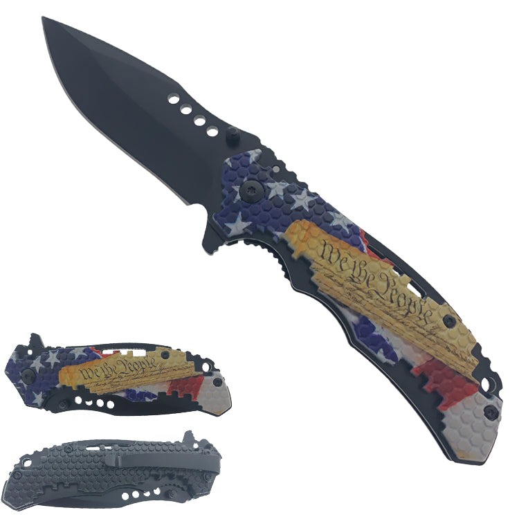 8.25" Spring Assisted Pocket Knife We The People ABS handle