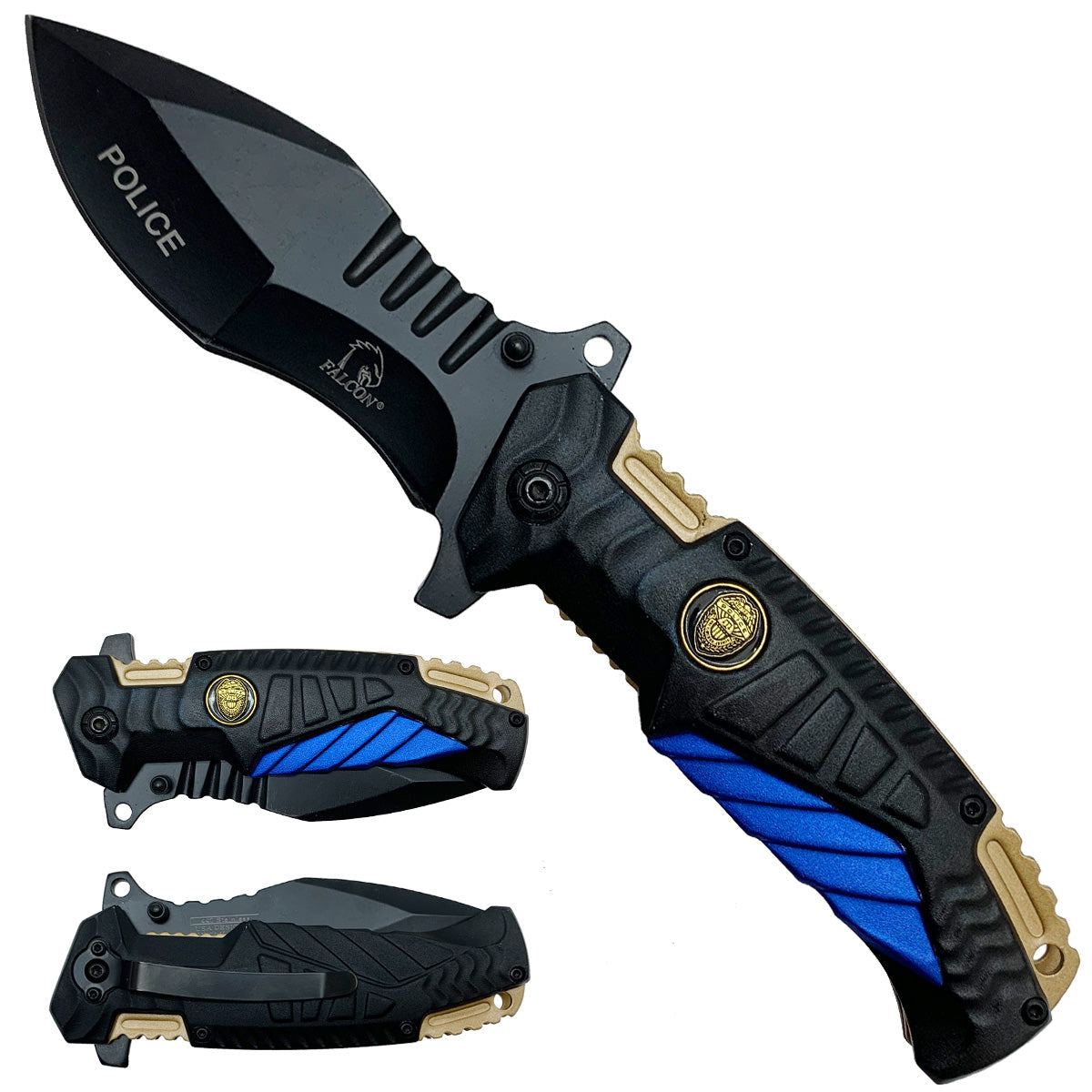 Falcon Police Spring-Assisted Pocket Knife, 440 Steel | KS2002BL