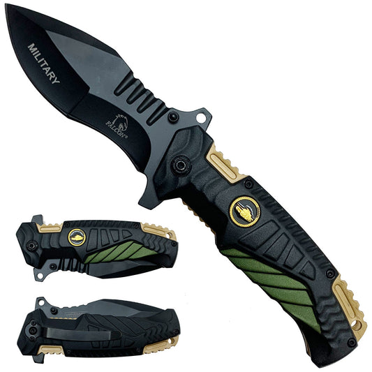 Falcon Military Spring-Assisted Pocket Knife, 440 Steel | KS2002GN