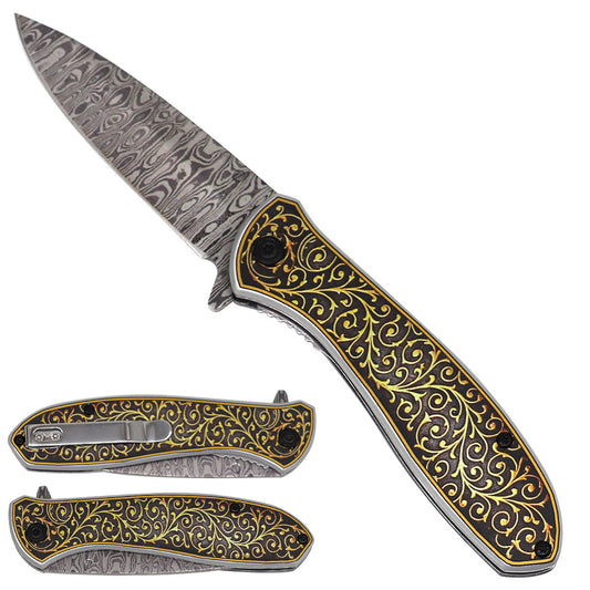 Falcon Yellow Pattern Spring-Assisted Pocket Knife | KS2045DM-1