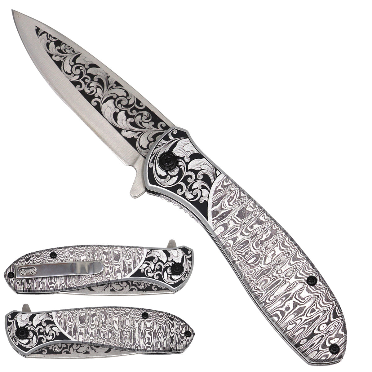 Falcon Black & White Pattern Spring-Assisted Pocket Knife | KS2045DM-3