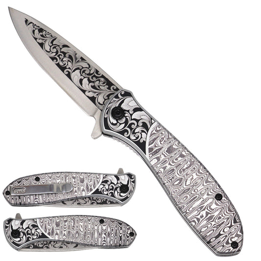 Falcon Black & White Pattern Spring-Assisted Pocket Knife | KS2045DM-3