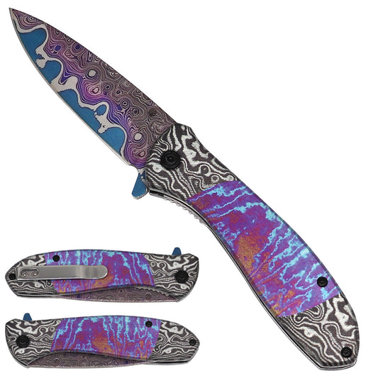 Falcon Blue & Purple Pattern Spring-Assisted Pocket Knife | KS2045DM-5