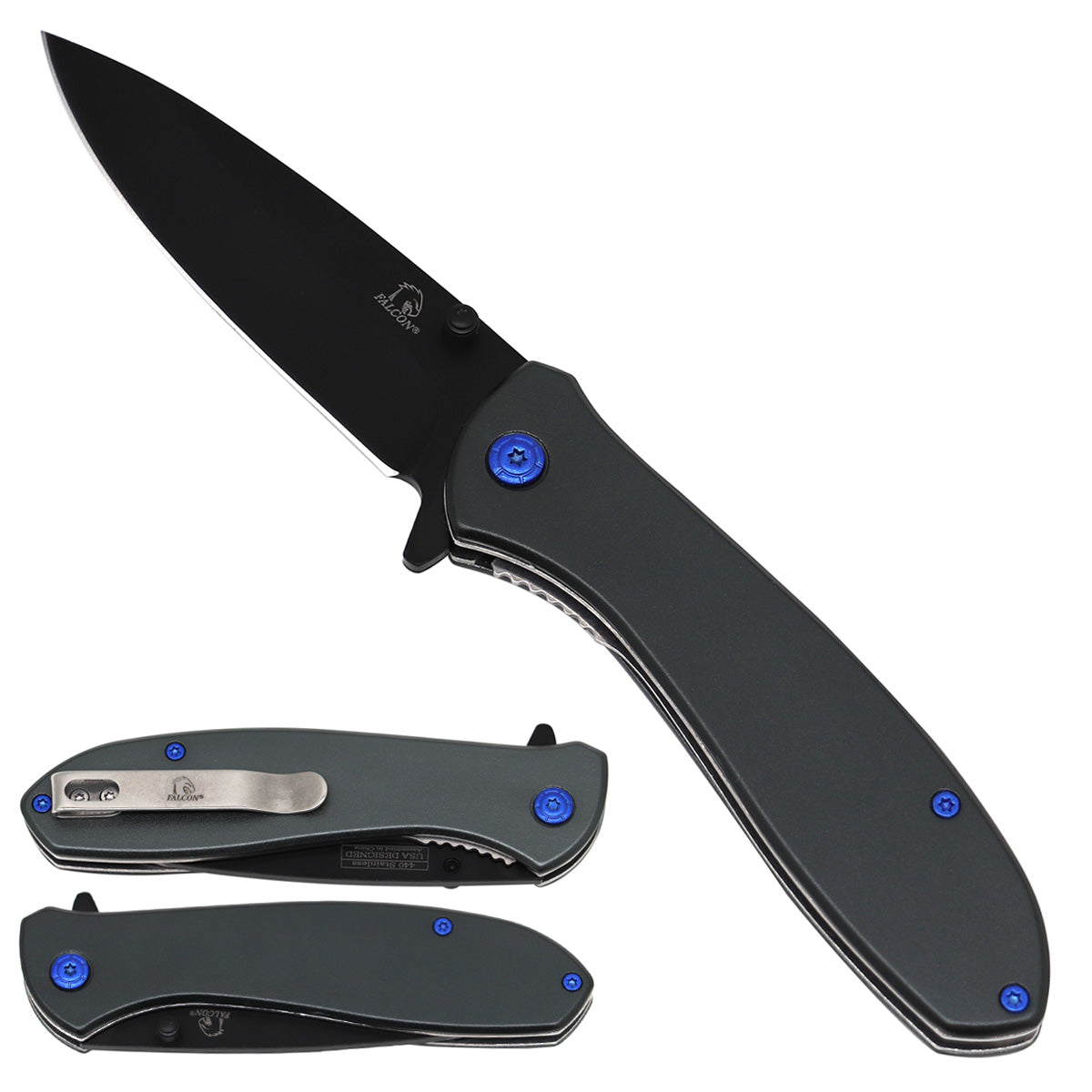 Falcon Blue Spring Assisted Pocket Knives