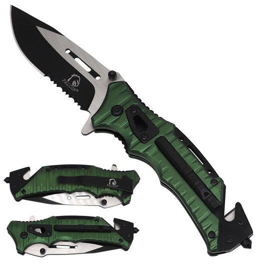 Serrated Spring-Assisted Knife with Fire Starter & Whistle