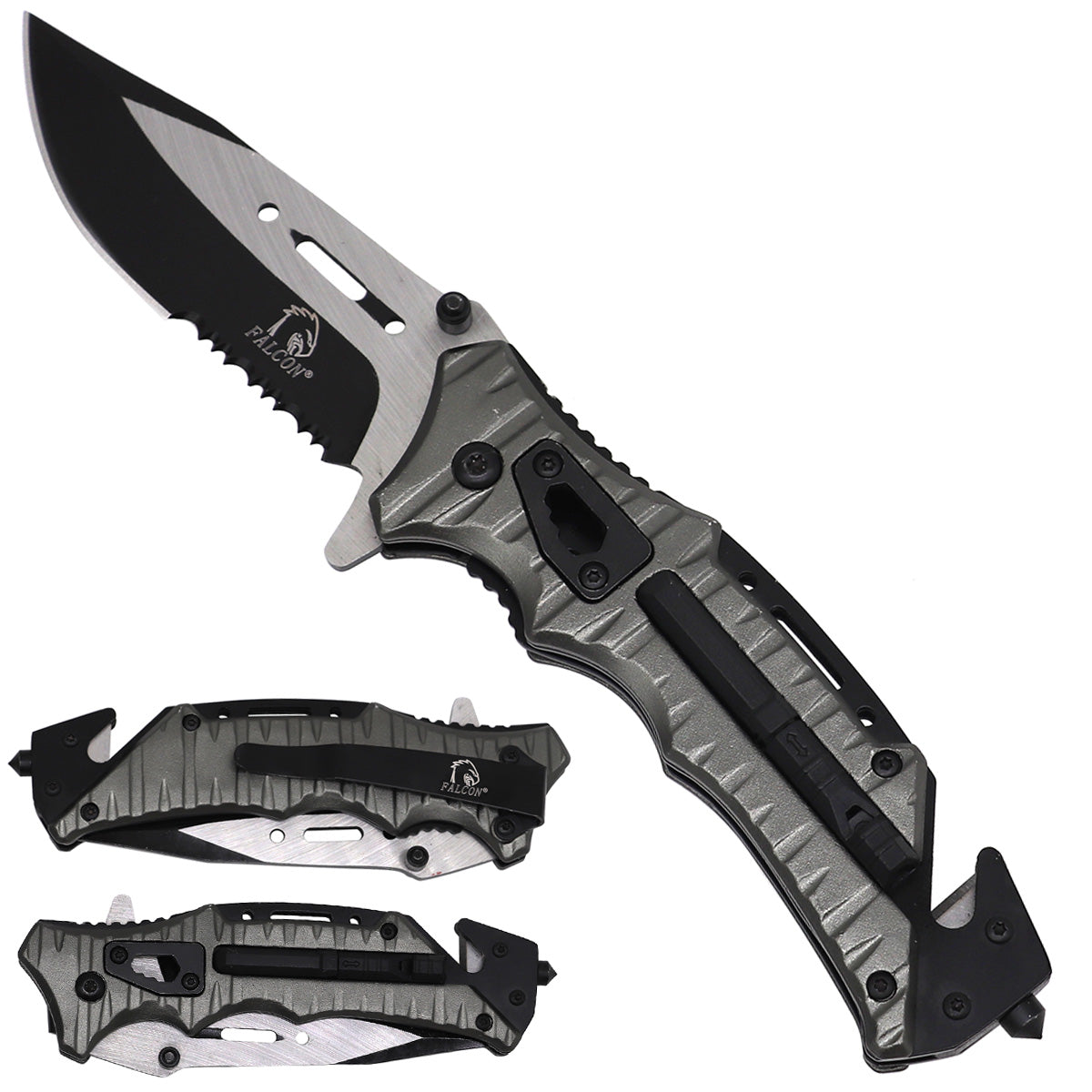 Falcon Spring Assisted Pocket Knife with Serrated Blade