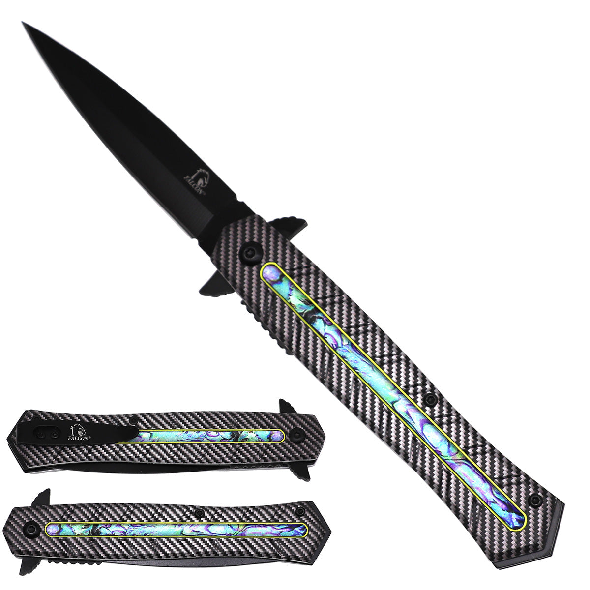 Falcon KS2338-1 Spring-Assisted Knife | Black 3.75-Inch Blade